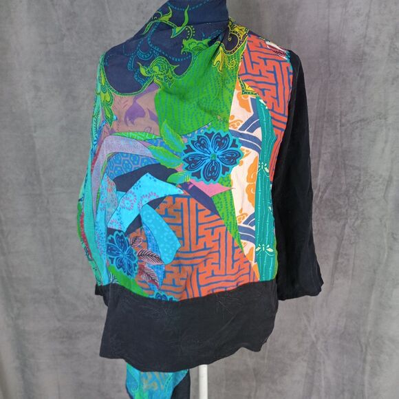 Citron Santa Monica Women's Open Front Cardigan Art Inspired Black Floral M - Picture 6 of 13